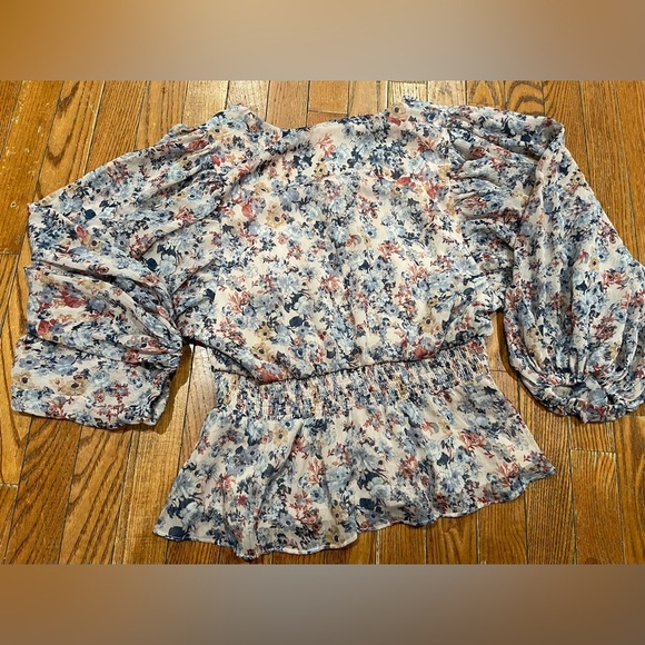 1. State V-Neck Floral Dress in Blue and Cream - Picture 9 of 10